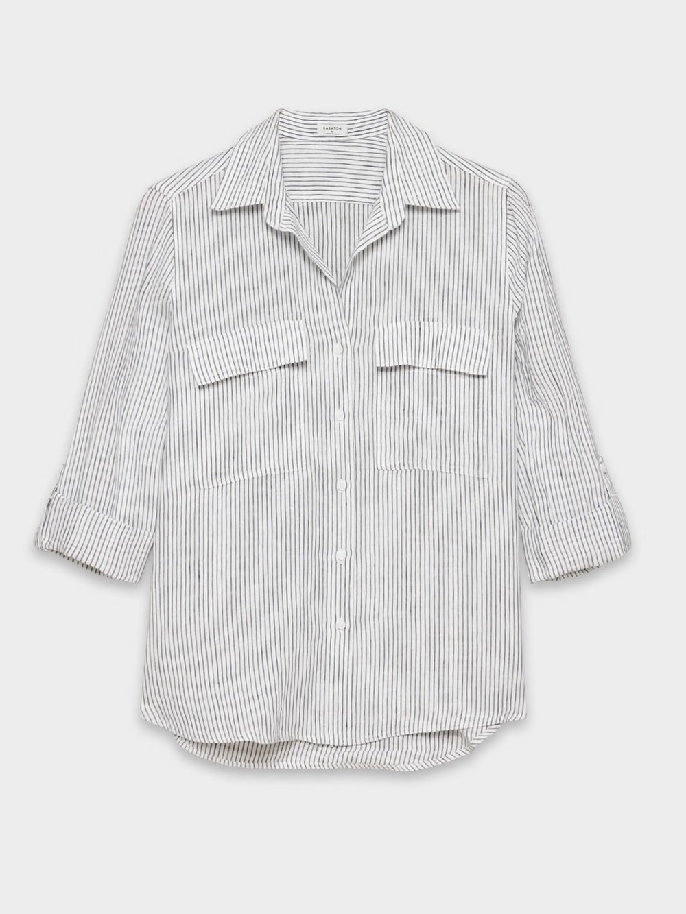 Aritzia Babaton Utility Linen Shirt 100% Linen White and Navy Stripe Size XL